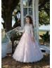 Long Sleeves Ivory Lace Pink Tulle Romantic Spring Flower Girl Dress